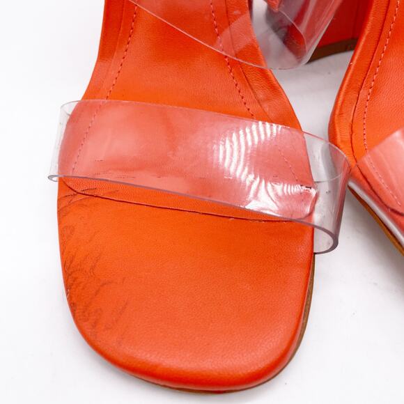 Schutz Women's Victorie High Block Leather Clear Strap Sandals Orange Size 7.5B - Picture 8 of 12